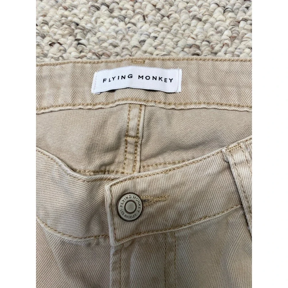 Flying Monkey Low Rise Wide Leg Flare Jeans Beige Tan Raw Hem Front Seam Size 29 - Picture 7 of 8
